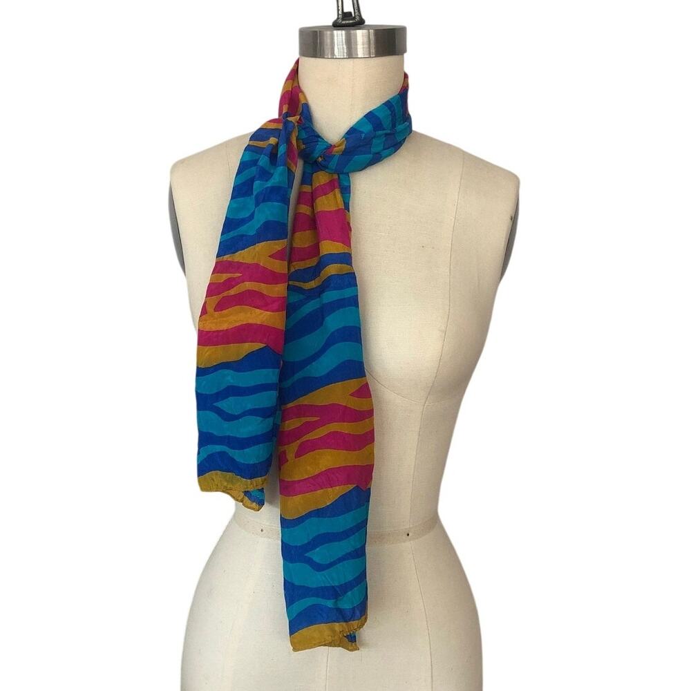 Vintage Liz Claiborne Silk Hand Rolled 9.5 x 51 Neck Hair Scarf Colorful Preppy